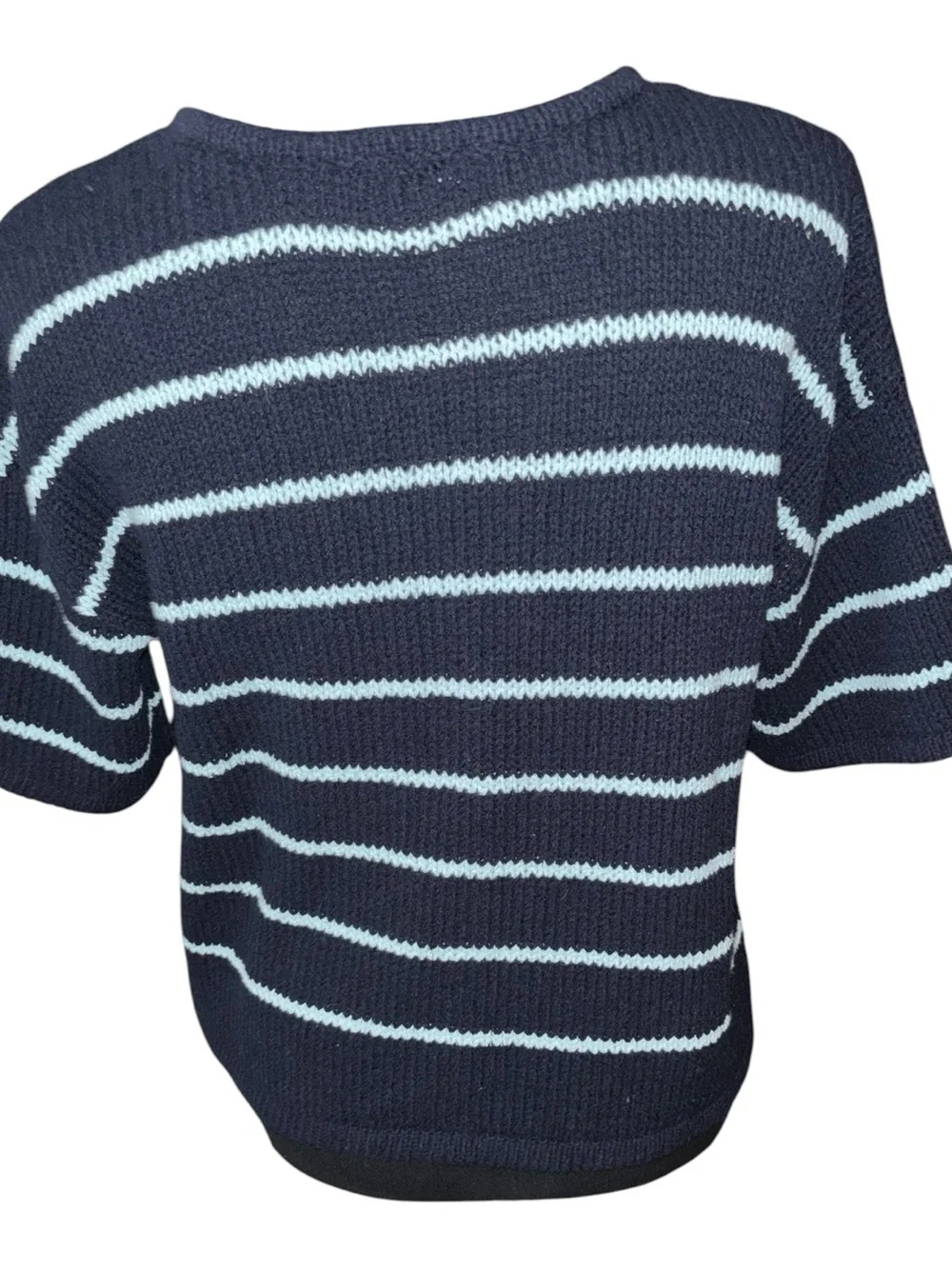 Talbots navy striped elbow sleeve sweater  Medium petite